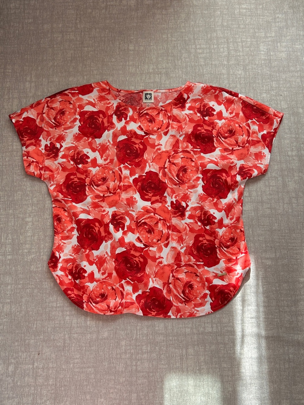 Anne Klein Rose Print Short Sleeve Top